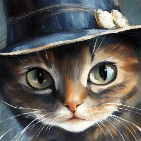 Detailed Cat Portrait with Blue Hat