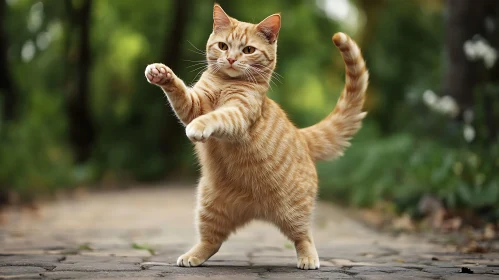 Dancing Ginger Cat in Nature