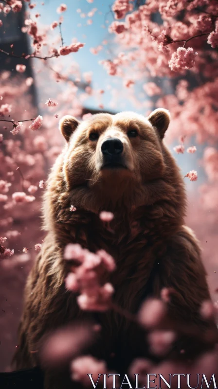 Bear Amidst the Blossoms: An Atmospheric Nature's Portrait AI Image