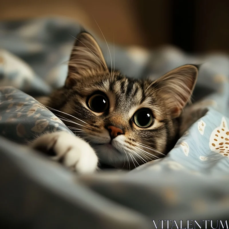 Cute Kitten Under Blanket AI Image