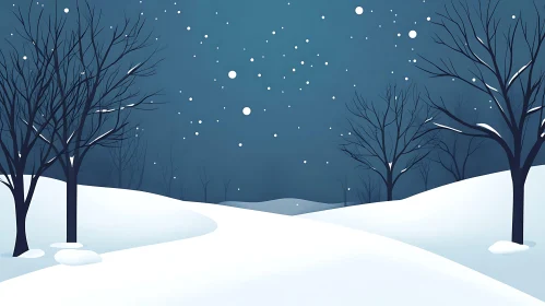 Peaceful Winter Night Scene with Snowfall