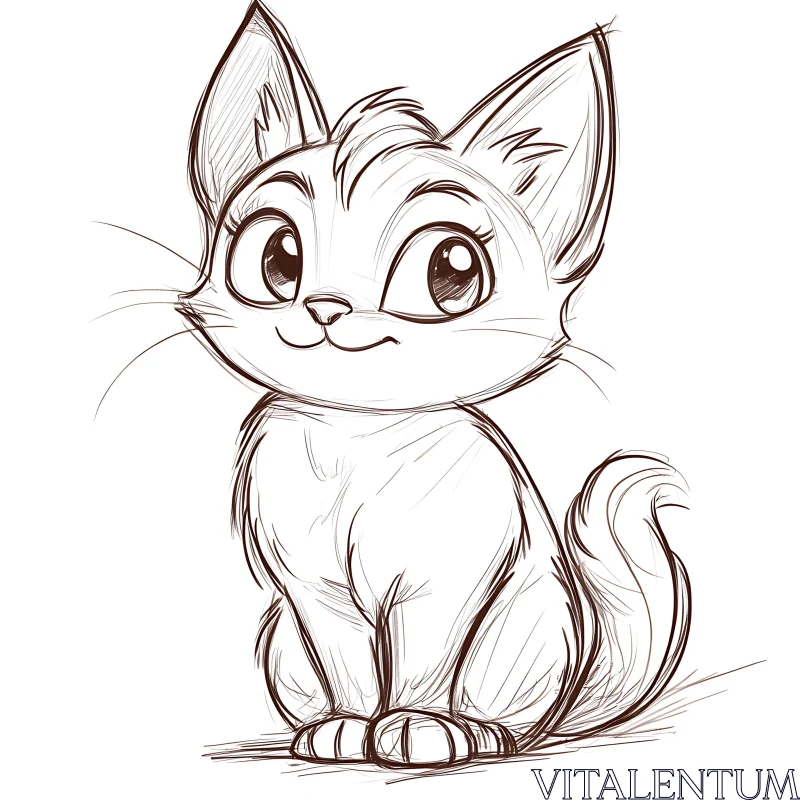 Adorable Cartoon Cat Drawing AI Image