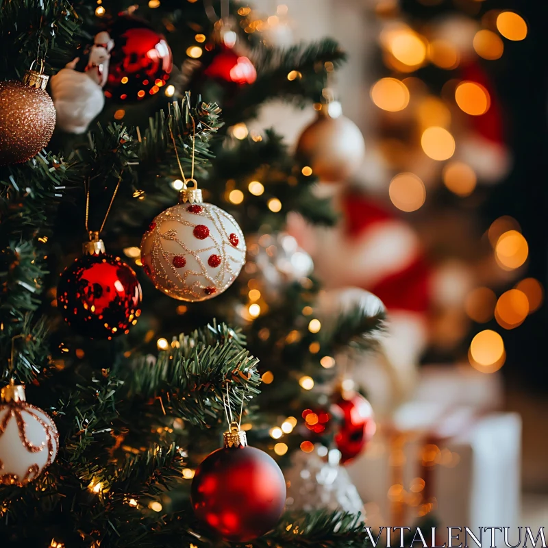 Festive Christmas Tree with Baubles and Lights AI Image