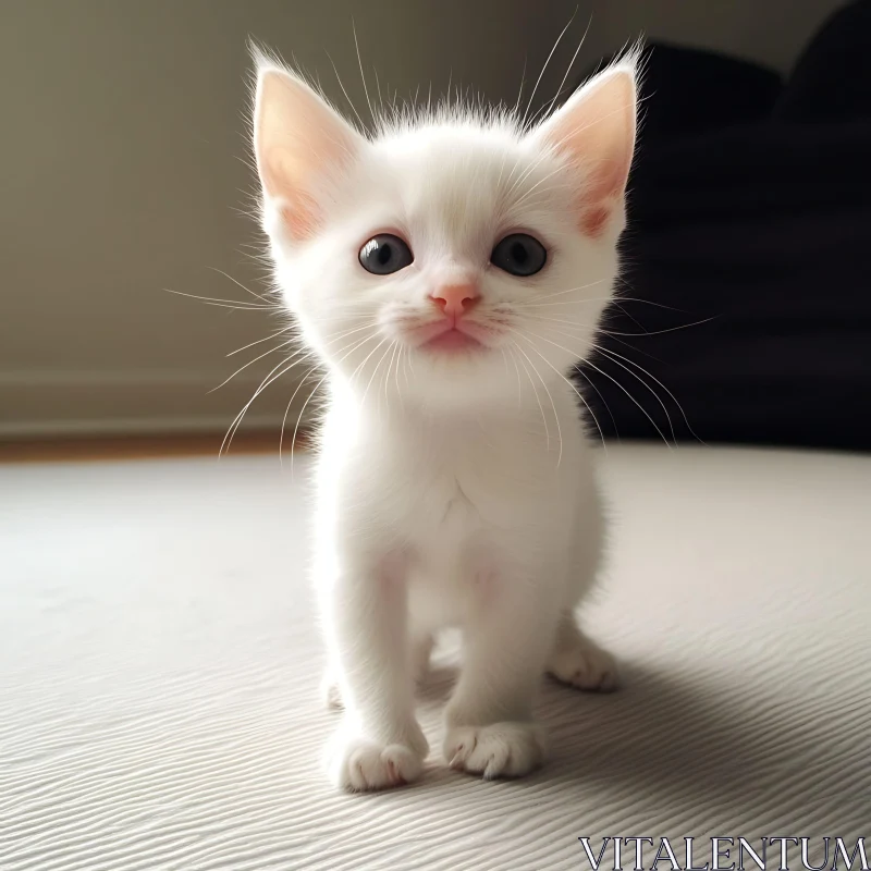 Cute White Kitten Close-Up AI Image