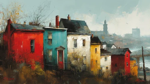 Colorful Houses Painting - Vibrant Row of Houses Artwork