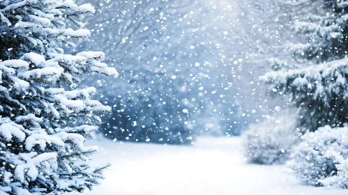 Peaceful Snowfall in a Snow-Covered Woodland