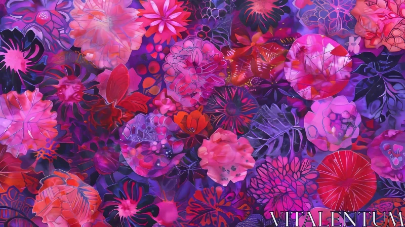 AI ART Elegant Floral Pattern in Pink, Purple, and Red