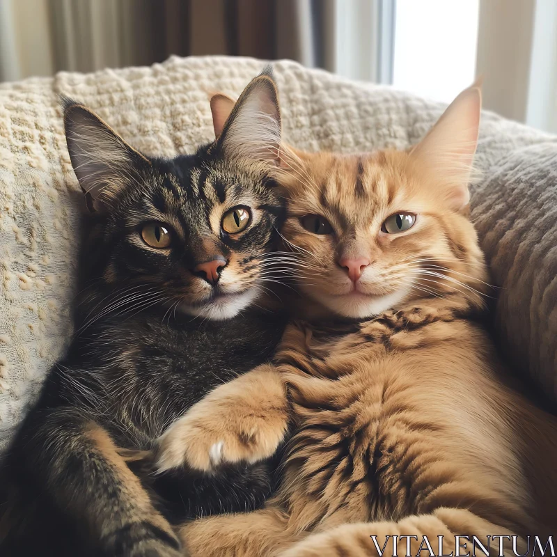 Two Cute Cats Cuddling AI Image