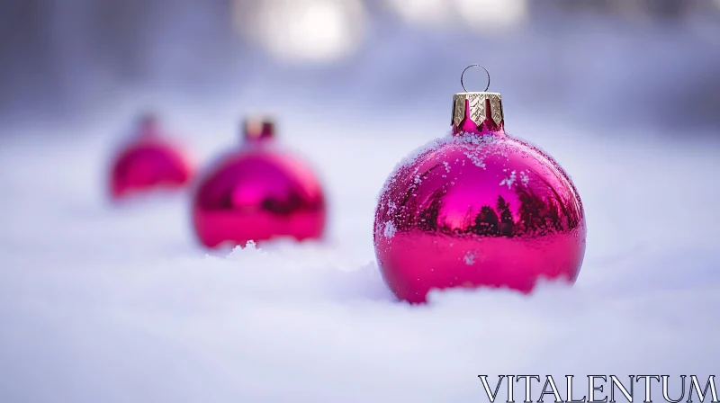 AI ART Festive Pink Baubles in Snowy Setting