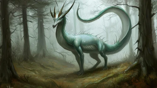 Green Dragon in Mystical Forest - Digital Fantasy Art