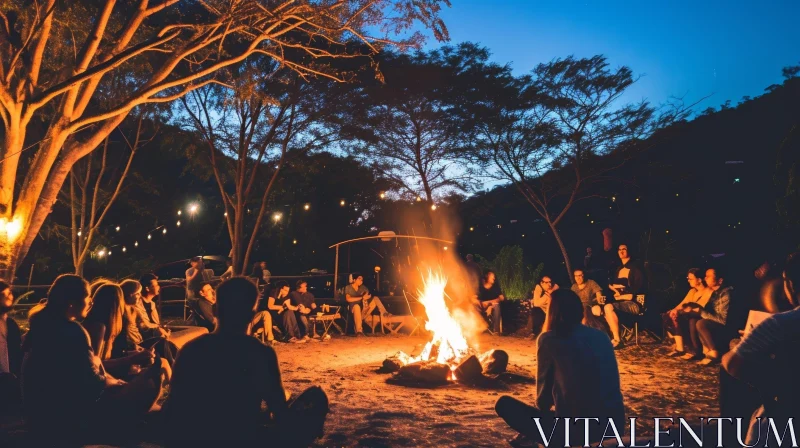 Night Bonfire Gathering with Friends AI Image