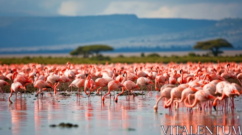 Pink Flamingos in a Serene Lake - A Captivating Nature Scene AI Image