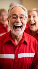 Senior in Red Shirt Laughing | Photorealistic Detail | Smilecore