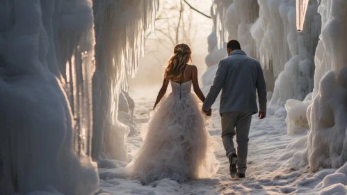 Winter Wedding: Bride and Groom in Ice Tunnel