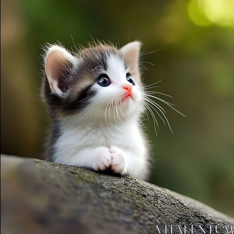 Cute Kitten with Gray and White Fur AI Image