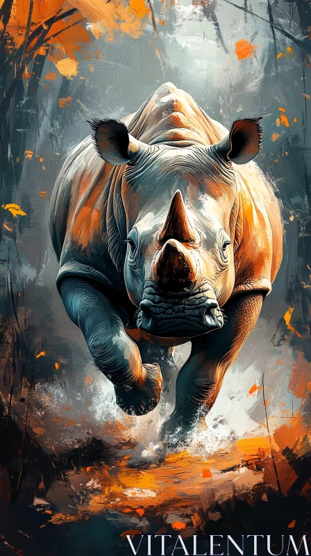 AI ART Charging Rhinoceros Art