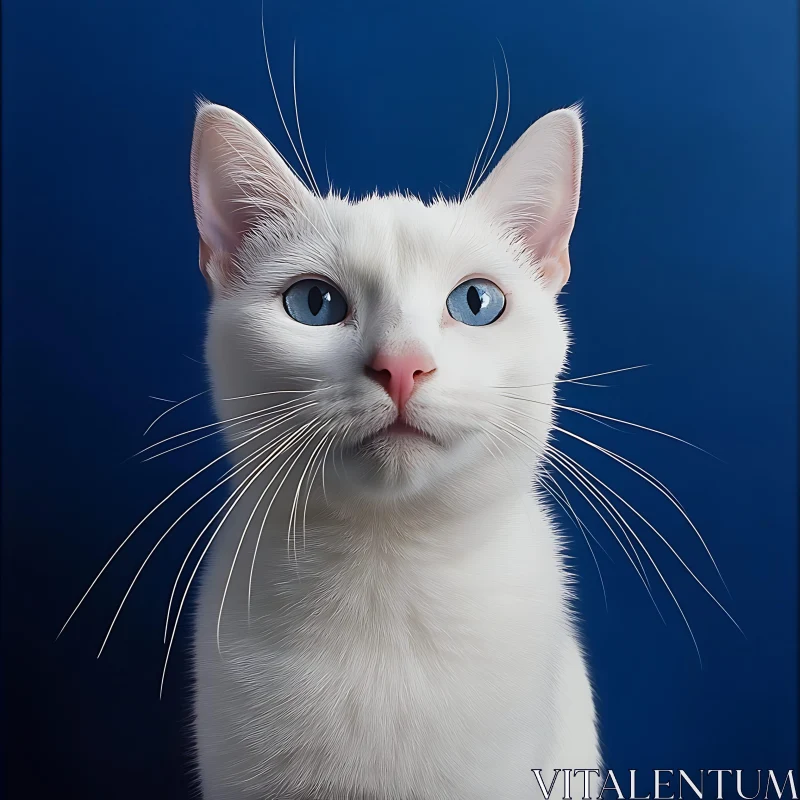 AI ART Portrait of White Cat with Striking Blue Eyes