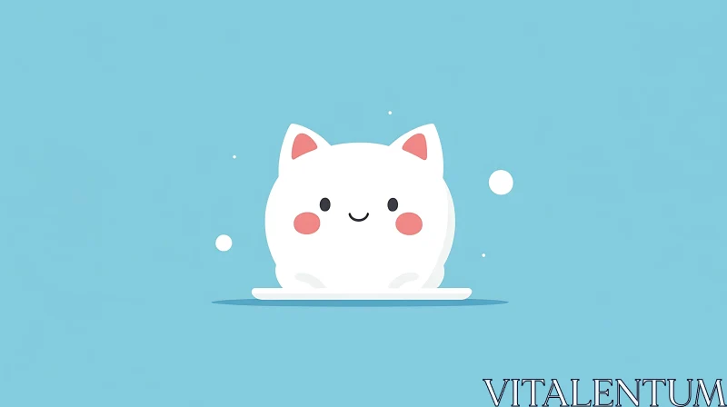 Charming White Cat in Minimalist Illustration AI Image