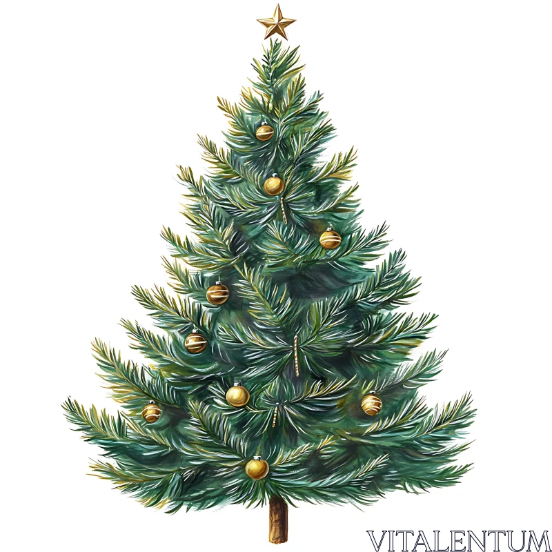 AI ART Holiday Decor: Christmas Tree with Golden Ornaments