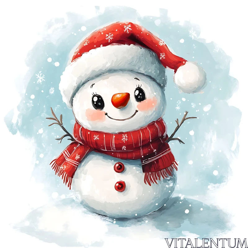 Festive Snowman with Red Scarf AI Image