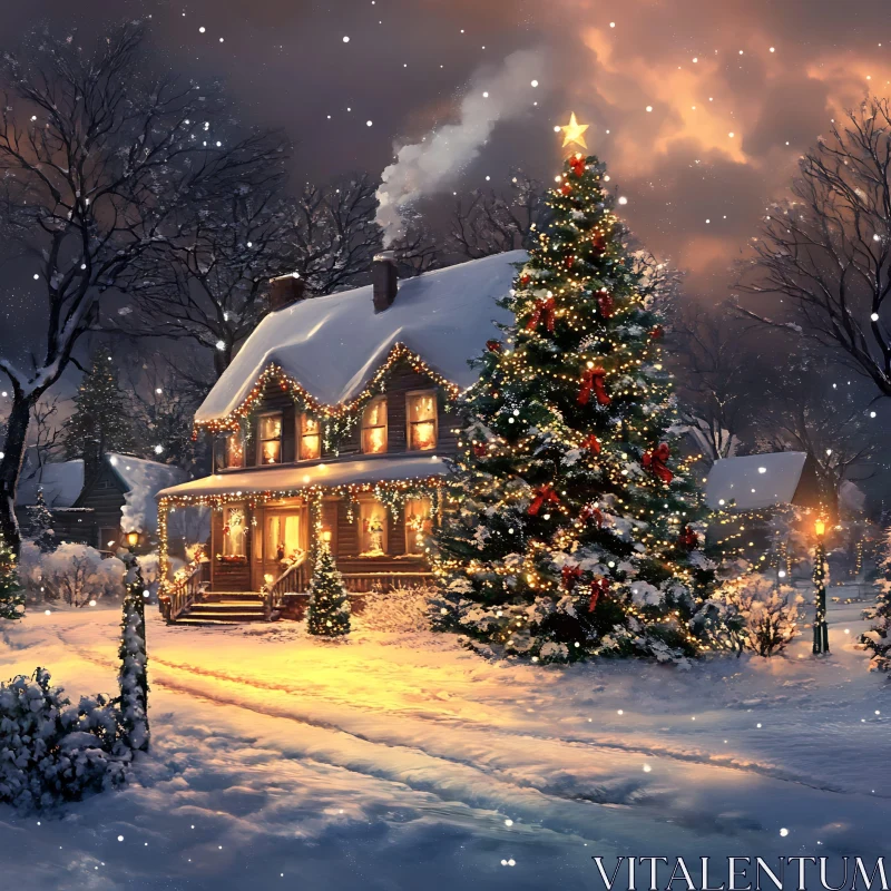 Picturesque Winter Christmas Scene AI Image