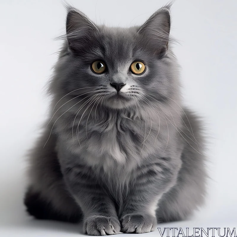 Fluffy Grey Cat with Remarkable Eyes AI Image