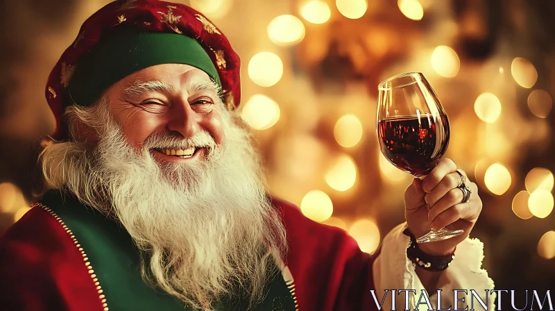 Festive Santa Claus with a Wine Glass AI Image