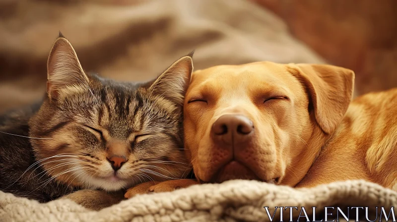 Heartwarming Cat and Dog Resting Together Peacefully AI Image