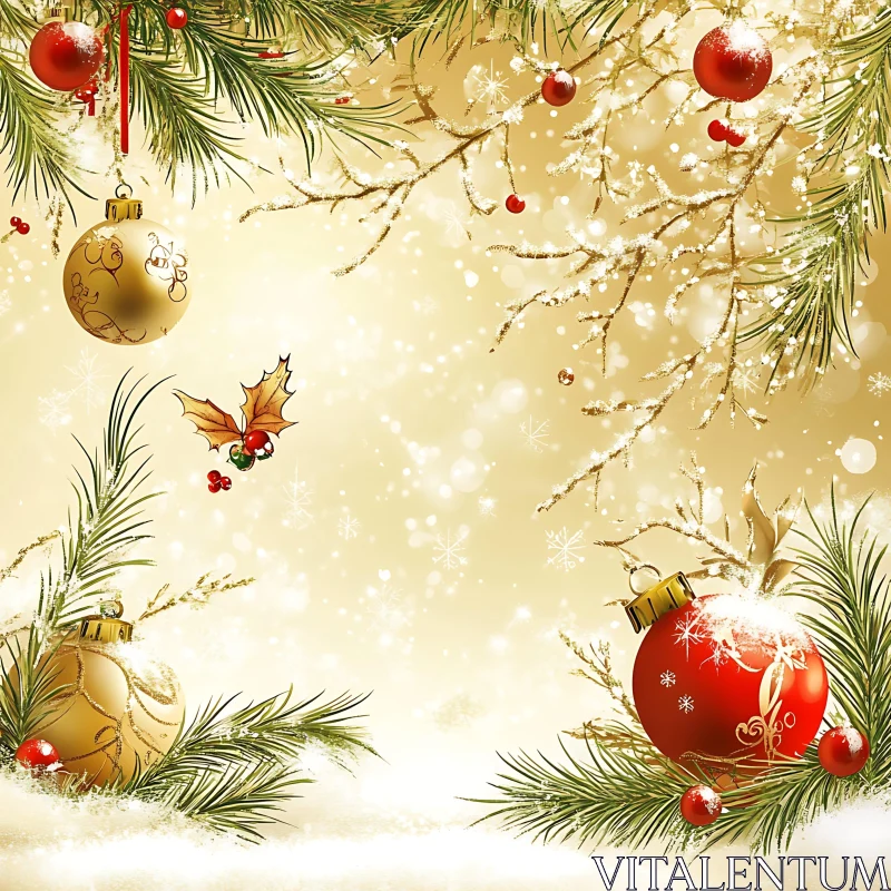 AI ART Festive Holiday Decorations with Ornaments and Snow