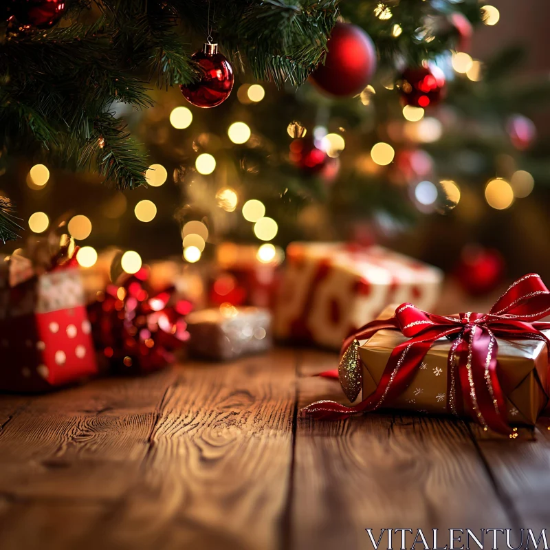 Festive Christmas Tree with Presents and Ornaments AI Image