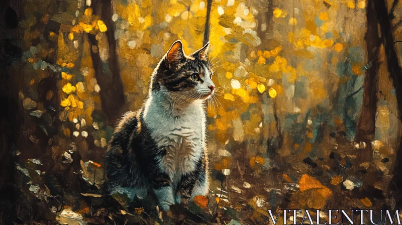 Tranquil Cat Amid Autumn Splendor AI Image