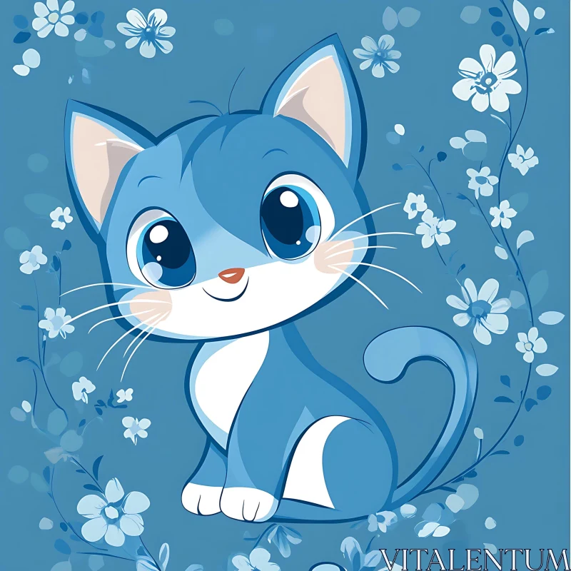 Adorable Blue Kitten in a Flower Field AI Image