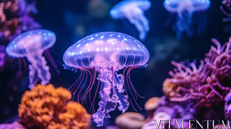 Graceful Jellyfish in the Ocean Depths AI Image