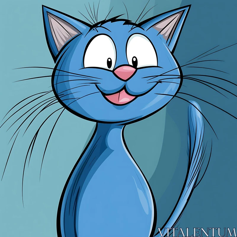 Happy Blue Cartoon Cat Illustration AI Image