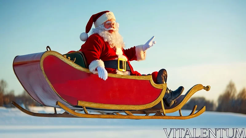 AI ART Jolly Santa on a Vintage Sleigh