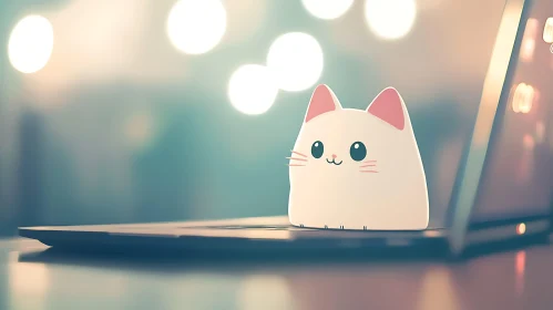 Adorable Cat on Laptop With Pastel Glow