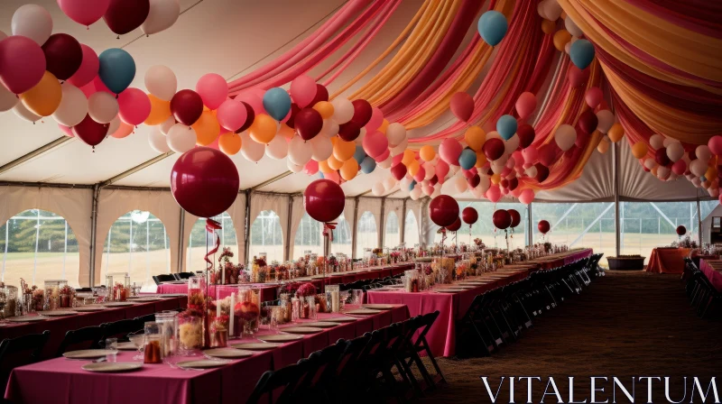 Candy-coated Tent Setting with Balloon Decor AI Image
