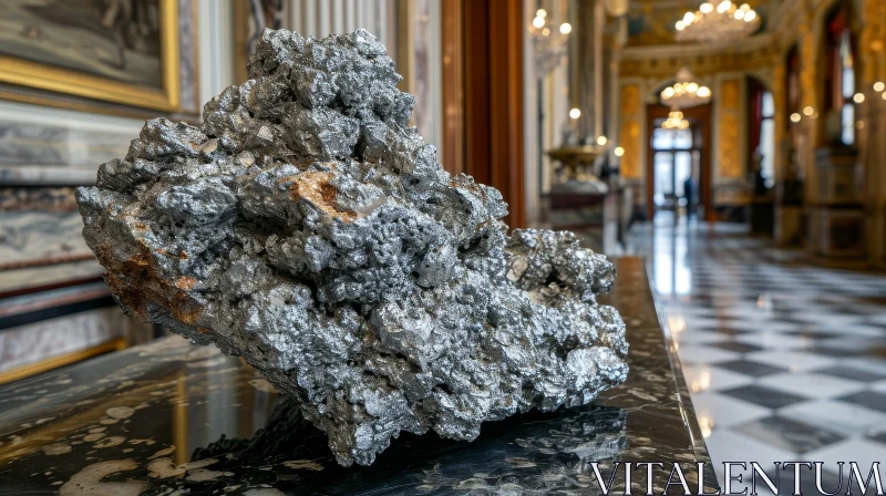 Dark Gray Meteorite on Display in Museum | Captivating Art AI Image