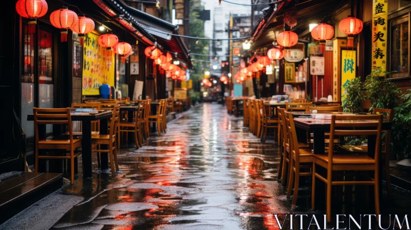 Enchanting Rainy Alley with Japanese Traditional Ambiance | Vibrant Cityscape AI Image
