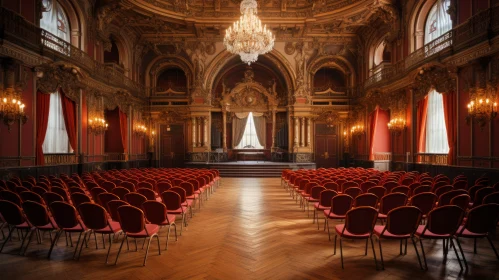 Exquisite Concert Hall with Opulent Architecture and Luxurious Drapery