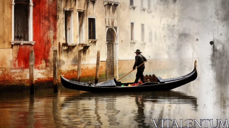 Gondolier on the Canal in Venice: A Captivating Rustic Scene AI Image