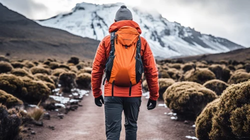 Hiking Person with Orange Backpack in Snow - Nikon D850