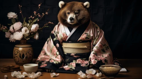 Japanese Bear in Kimono: A Blend of Wildlife Art and Culture