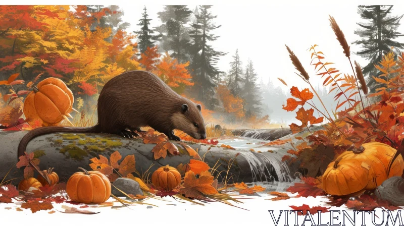 Photorealistic Painting of a Beaver in a Forest AI Image