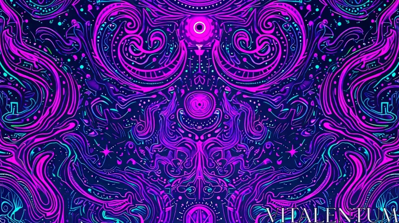 Psychedelic Digital Art with Intricate Patterns and Vibrant Colors AI Image