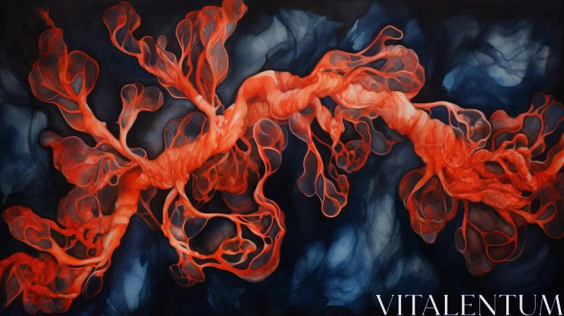 Surreal Abstract Painting with Red Vein-Like Structure AI Image