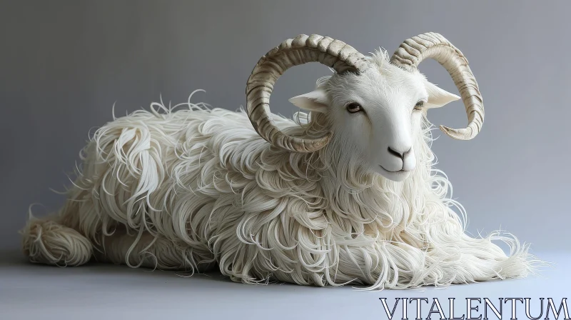 White Ram with Curly Wool - Serene 3D Rendering AI Image