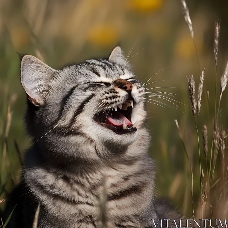 Joyful Outdoor Cat Close-Up AI Image