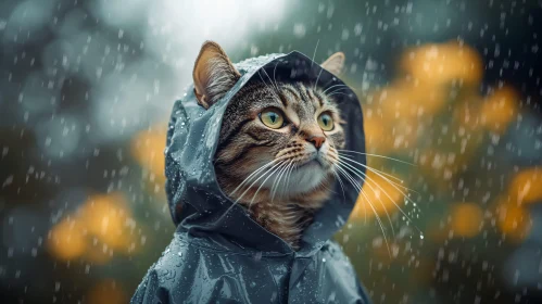 Cat with Green Eyes in Rainy Weather