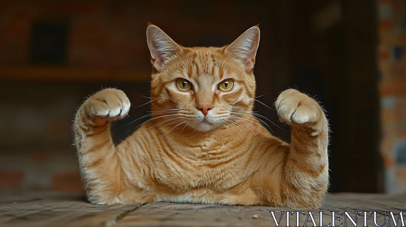 Ginger Cat with Raised Paws AI Image